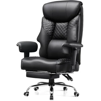 Zdjęcie produktu dla Krzesło gamingowe COMHOMA dla osób wysokich i o większej wadze, ergonomiczne krzesło biurowe wytrzymujące do 180 kg, poduszka siedziska 3D, regulowane z podnóżkiem, skóra PU, czarne