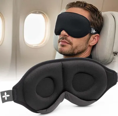 Produktbild von 3D Schlafmaske Deluxe für Frauen und Herren, Seitenschläfer Augenmaske mit tiefen Augenhöhlen für Wimpern, Augenbinde 100％ dunkel zum Schlafen, bequeme Schlafbrille für Reisen, schwarz