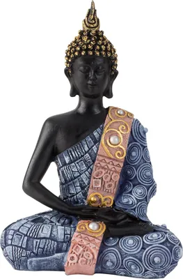 Produktbild von Moderne Skulptur Dekofigur Buddha aus Kunststein schwarz/blau 13x20 cm