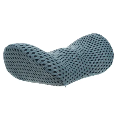 A gray orthopedic lumbar support pillow with a mesh texture is shown against a white background.