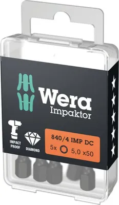 Produktbild von Wera Bit Impaktor 6-kant 5 Länge 50mm 6-kant 1/4 Zoll diamantbeschichtet 840 / 4 IMPDC DIN3126-D6,7 - 5057645001