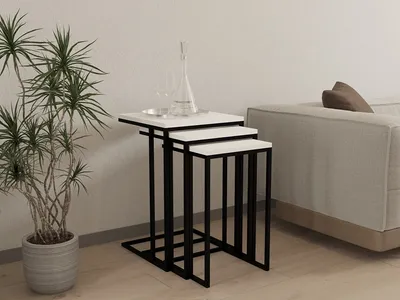 Immagine prodotto di Skye Decor, Venedik, tavolino da caffè (3 pezzi), bianco, 100 % MELAMINE COATED SLIPBOARD, 40 x 40 x 61,8 cm