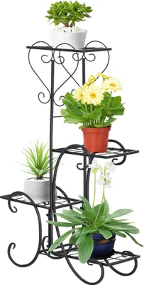 Produktbild von Blumenständer Blumenregal aus Metall 4 Ebenen Pflanzenregal Blumentreppe Blumenständer für innen und außen Garten Balkon Schwarz 45 x 24,5 x 80 cm