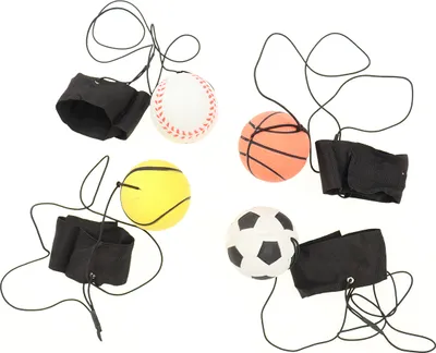 Produktbild von 4er Set Springball/Returnball/Flummi Ø6cm  Armband&Schnur, Fußball/Basketball/Tennisball/Baseball