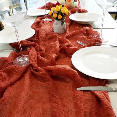 Produktbild von Käsetuch Tischläufer 12 Stück OrangeRosa 300 x 90 cm Gaze Boho Hochzeit Geburtstag Babyparty