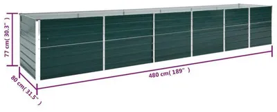 Image de Table de culture surélevée en acier galvanisé, de couleur verte, résistante aux intempéries et spacieuse, dimensions : 480 x 80 x 77 cm