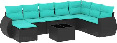 Produktbild von 9-teiliges Gartensofa-Set mit Kissen, schwarzes Polyrattan