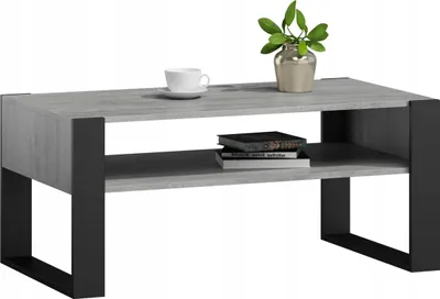 Produktbild von MATKAM Couchtisch KAJA H50 x B120 x T63,6 cm, offenes Regal unter der Arbeitsplatte, praktische Eleganz und Funktionalität, Retro-Loft (Beton-Schwarz)