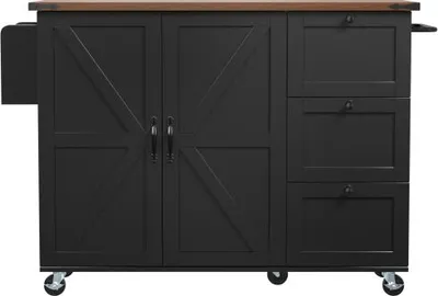 Produktbild von Servierwagen 140x73x92.5 cm Kuechenwagen Sideboard Mit Ausziehbarer Arbeitsplatte 2 Tueren 3 Schubladen Schwarz Kuecheninsel Kuechenschrank