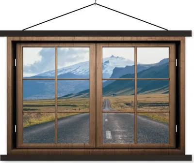 Produktbild von MuchoWow® Textilposter Aussicht - Berg - Straße 120x80 cm mit schwarzem Rahmen - Wanddeko