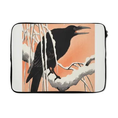Produktbild von MuchoWow® Laptop Hülle 14 ZollVintage - Krähe - Vogel - Tiere - Zweig Laptoptasche - Laptoptasche - Stoßsicher - Schutzhaube