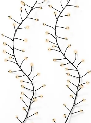 Two strands of black wire with small, warm white LED lights are displayed against a white background.