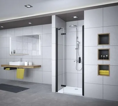 Produktbild von Drehtür für Nische Breuer Panorama 80 cm Anschlag links Nachbildung Mastercarre Profilfarbe schwarz