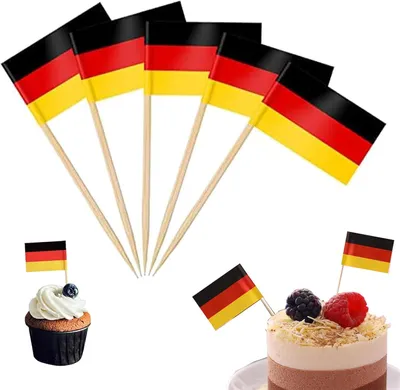 Imagen del producto de Palillos de dientes con banderas - 30 unidades - Decoración alemana - Pequeños palillos mini para la Eurocopa, Eurovisión, Mundial, decoración de cupcakes - Palillos dentales - Para fiestas y cócteles