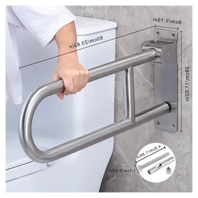 Produktbild von Behinderten WC Haltegriff, 60 cm Wandstützgriff klappbar, Edelstahl Stützgriff Toilette, Tragfähigkeit von 300-350 kg
