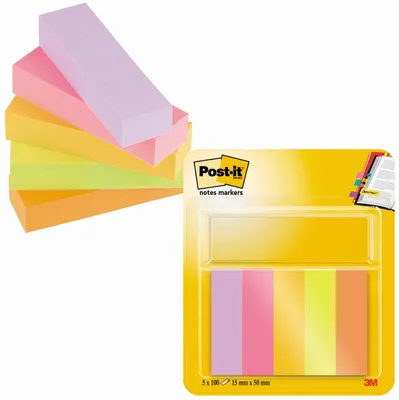 Immagine prodotto di Post-it® 670-5-TFEN Segnapagina - 15 x 50 mm, assortiti, 5 x 50 strisce