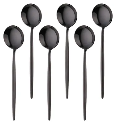 Productafbeelding van Roestvrijstalen koffielepels - 12,5 cm, theelepels en dessertlepels - set van 6. Espressolepels - zwart, vaatwasmachinebestendig