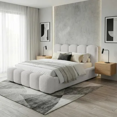 Produktbild von BESILIO Polsterbett 180x200 Bouclé Milly – Bett mit Bettkasten und Lattenrost, modernes Stauraumbett aus dickem Schaumstoff – Hellgrau