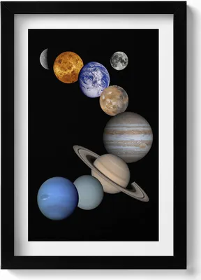 Produktbild von Illustration der Planeten des Sonnensystems– Wandbild mit Rahmen – Gerahmtes Bild  – Wanddekoration – 20x30 cm – Schwarz