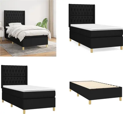Produktbild von vidaXL Boxspringbett mit Matratze Schwarz 90x190 cm Stoff - Boxspringbett - Boxspringbetten - Bett - Schlafzimmermöbel