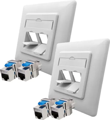 Produktbild von ARLI Set: 2x Cat8.1 Netzwerkdose 2 Port ( 2x Anschlussrahmen + 4x Keystone CAT8.1 ) - Cat8 Set