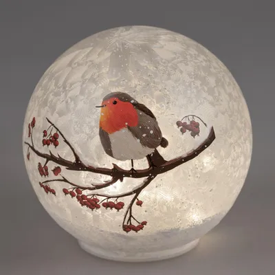 Produktbild von LED Deko Kugel WINTERVOGEL zum stellen D. 15cm weiß aus Glas Formano W25