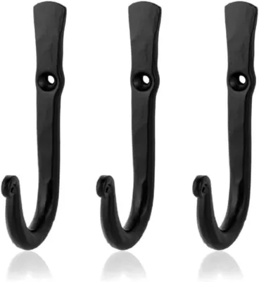Schmiedeeiserne Haken, Set mit 3, handgeschmiedet, schwarz, 10,5 cm