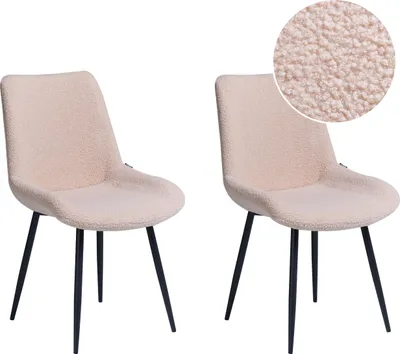Produktbild von BELIANI Esszimmerstuhl 2er Set Beige Bouclé Stoffbezug mit Schwarzen Beinen aus Metall Modern Wohnzimmer Esszimmer Küche Ausstattung Möbel