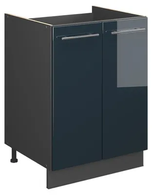 Image de Meuble bas sous-évier Vicco Fame-Line Bleu foncé brillant/Anthracite 60cm, Model 65276