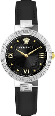 Produktbild von Versace VE2K00221 Greca Lady silber schwarz Leder Armband Uhr Damen NEU