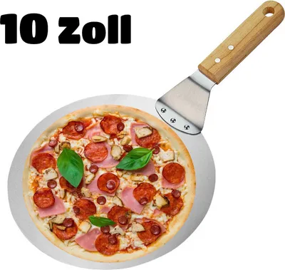 Produktbild von Pizzaschaufel Edelstahl Runder Pizzaschieber Holz Griff Ofenschaufel Brotschieber, 10 zoll