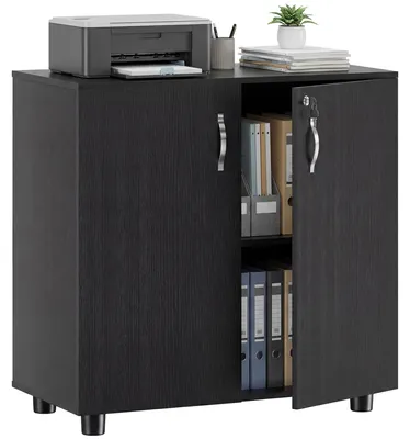 Produktbild von Mehrzweck-Bš¹roschrank mit Schloss, 2 Tš¹ren und Einlegeboden, 80 x 40 x 80 cm, Schwarz