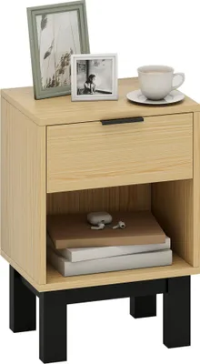 Produktbild von Nachttisch. Nachtschrank mit Schublade. offenes Fach. Nachtkommode fš¹r Schlafzimmer. Wohnzimmer. 35 x 26 x 50 cm. Eiche