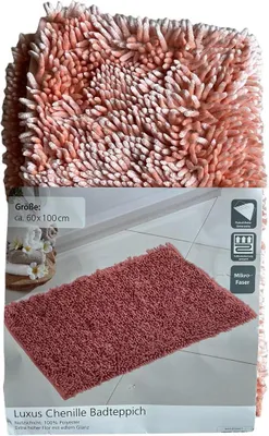 Produktbild von KBT n Luxus Chenille Badteppich, Mikrofaser, eckig 60x100cm, Lachsfarben