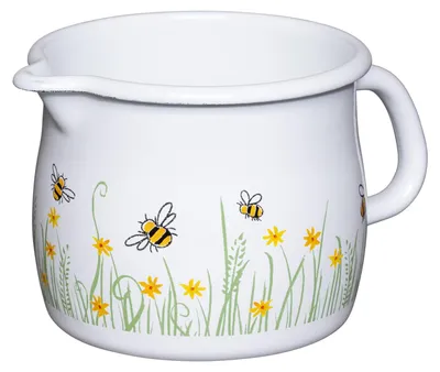 Emaille Kochtopf 1,0 L, 10 cm, für alle Herdarten, Biene Dekor