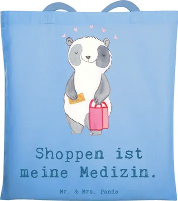 Produktbild von Mr. & Mrs. Panda Tote Bag Panda Shopping - Sky Blue - Geschenk, Tasche, Laptoptasche, Beutel, Einkaufen, Uni, Shoppen