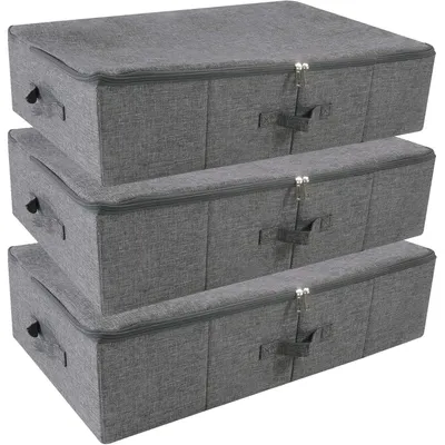 Produktbild von Unterbett-Aufbewahrungsboxen mit Reißverschlussdeckel, faltbar, starr, 3 Stück, Schwarz/Grau, 70x40x18 cm