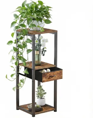 Immagine prodotto di Supporto per piante a 3 livelli, con cassetto, in legno, ideale per piante da interno