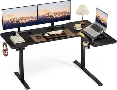 Produktbild von Verstellbarer Schreibtisch – Höhenverstellbarer Schreibtisch – Ergonomisch für das Homeoffice – Elektrisch verstellbar – 150 x 100 cm – Schwarz