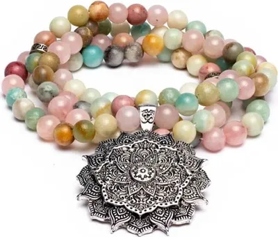Produktbild von Mala Rosenquarz/ Amazonit/ Rhodonit + Lotus – 0,8 cm