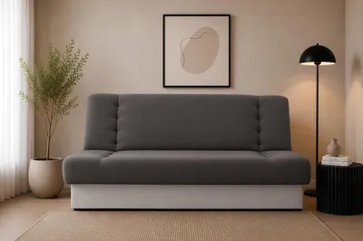 Produktbild von MOEBLO Schlafsofa CYPRUS – Sofa Kippsofa Klappsofa Click-Clack Couch für Wohnzimmer Federkern Sofagarnitur Polstersofa mit Bettkasten und Schlaffunktion (BxHxT): 192x85x92 cm (Dunkelgrau + Weiß - Soro 96 + Soft 17)