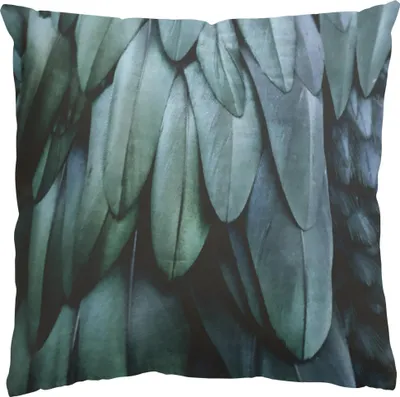 Produktbild von Dekokissen Federn draußen / Outdoor Zierkissen waschbar Design petrol Motiv Sofakissen mit Füllung