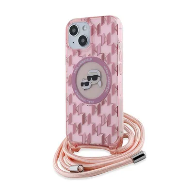 Produktbild von Karl Lagerfeld KLHMP15SHCKCKLCP iPhone 15 / 14 / 13  6.1" pink hardcase IML Crossbody Monogram Karl & Choupette Head MagSafe Schutzhülle