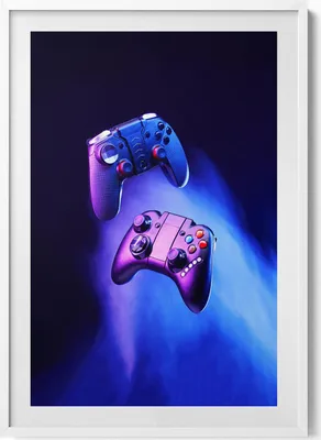 Produktbild von Gamer-Konsolen-Pads– Wandbild mit Rahmen – Gerahmtes Bild  – Wanddekoration – 70x100 cm –  Weiß Rahmen