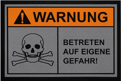 Produktbild von Fußmatte mit Spruch Warnung Betreten auf eigene Gefahr Totenschädel Ironie rutschfest & waschbar Moonworks® schwarz 60x40cm