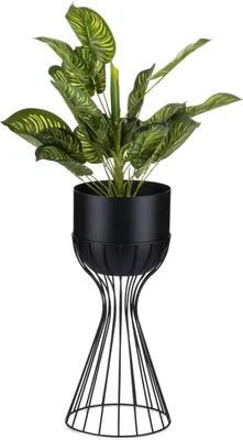 Zdjęcie produktu dla HowHomely | Stojak na kwiaty - metal - wysokość 46 cm - czarny - loft design - stabilny i elegancki