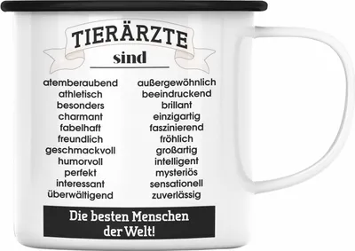Produktbild von Trendation - Tierarzt Geschenk Emaille Tasse Geschenkidee Tierärzte Spruch Becher Emaille Emaille Tasse Veterinär Pferdearzt Tiermedizin (Schwarz)
