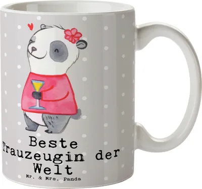 Produktbild von Mr. & Mrs. Panda Becher Panda Beste Trauzeugin der Welt - Grau Pastell - Geschenk, Kaffeepott, Standesamt, Kaffeetasse, Heirat, Kaffeebecher, Pott, Tasse, Geschenkidee