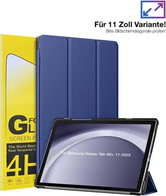 Produktbild von Schutzhülle + 2x 4H Displayfolie für Samsung Galaxy Tab A9+ Plus 2023 11 Zoll Cover Case Schutz Tablet Farbe: Dunkelblau
