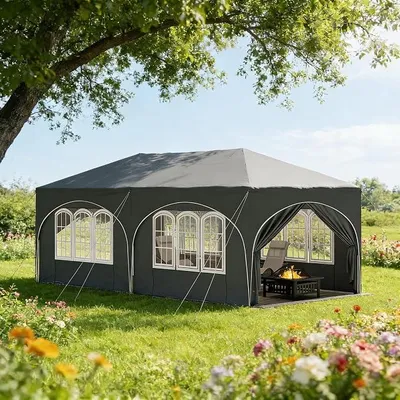 Obrázek produktu pro Carport, stříška pro auto, 4x6 metrů – Zimní kryt pro garáž s rolovacími vraty, vodotěsný a odolný vůči UV záření – robustní ocelová konstrukce pro auto, SUV a karavan – ideální pro dvůr, terasu, komerční prostory a tržní stánky